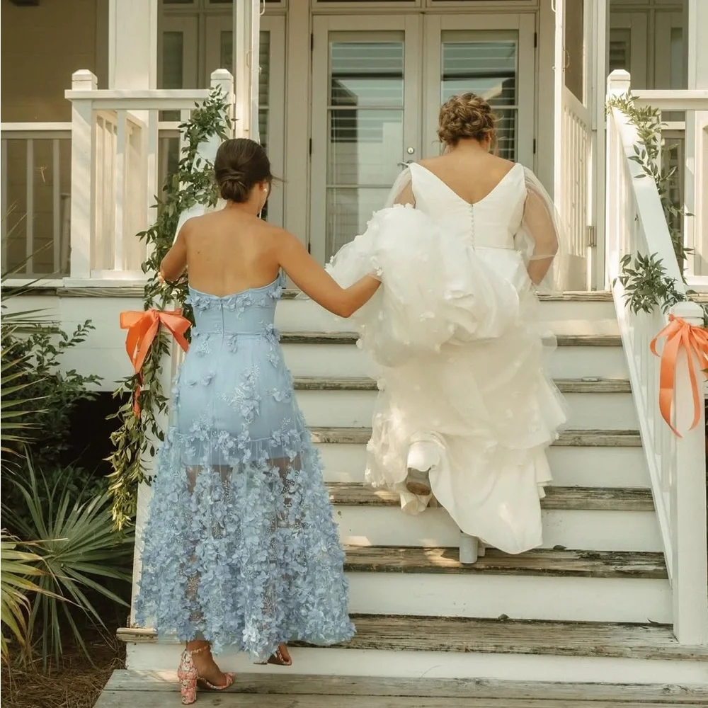 Anthropologie Strapless Blue Floral Dress - Picture 2 of 5